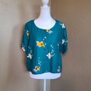 2 For $10 Teal Fish Print Women's Top One Size